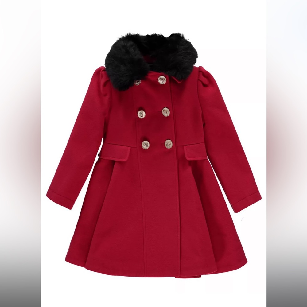 NWT Rothschild Detachable Faux Fur Trim Collar Princess Coat Red - 5/6, 6X